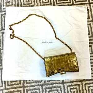 Balenciaga Gold Metallic Moc-croc Chain Bag
